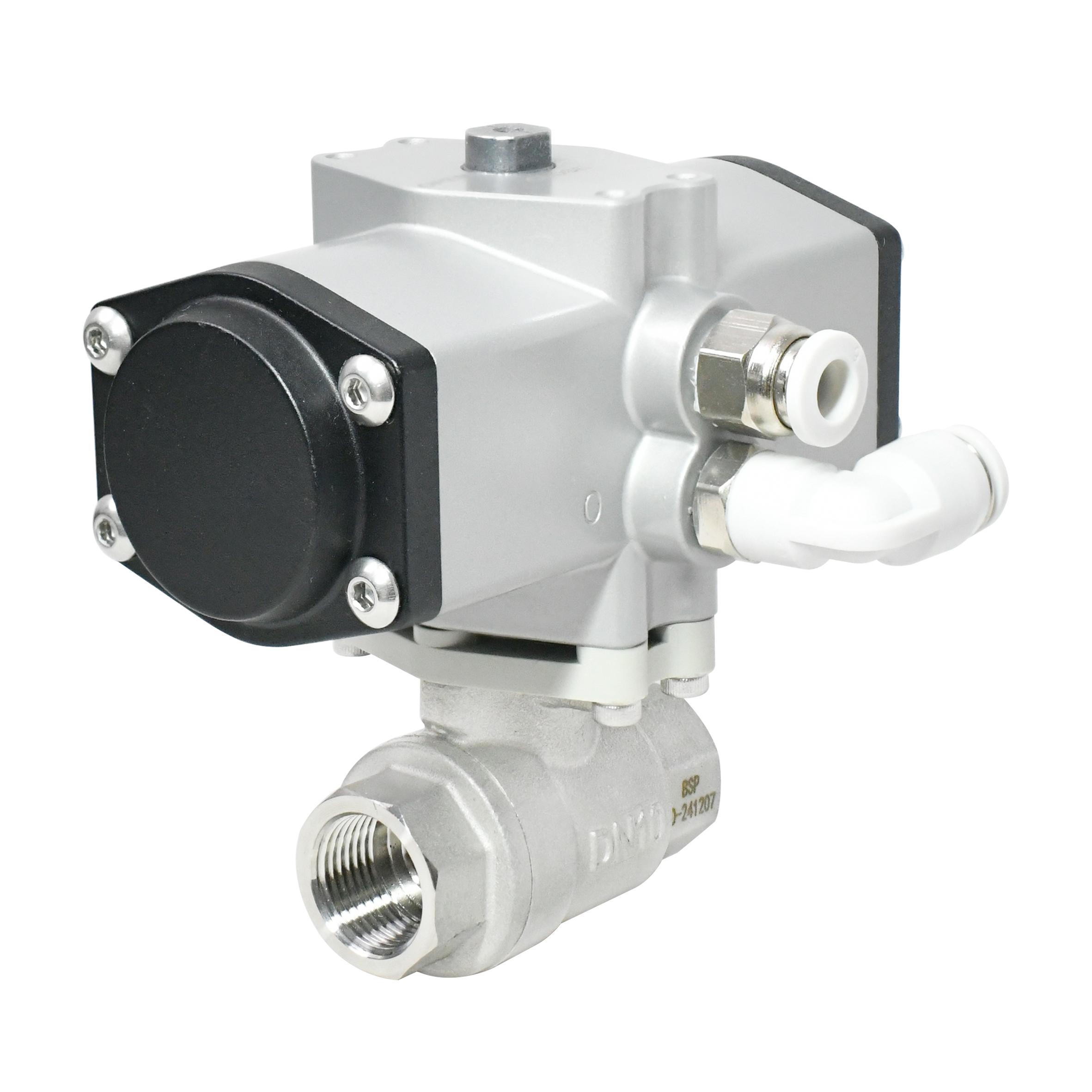 1S Open 3/8 Inch  2-Way BSP NPT Threaded Supported Pneumatic Actuated Ball Valve