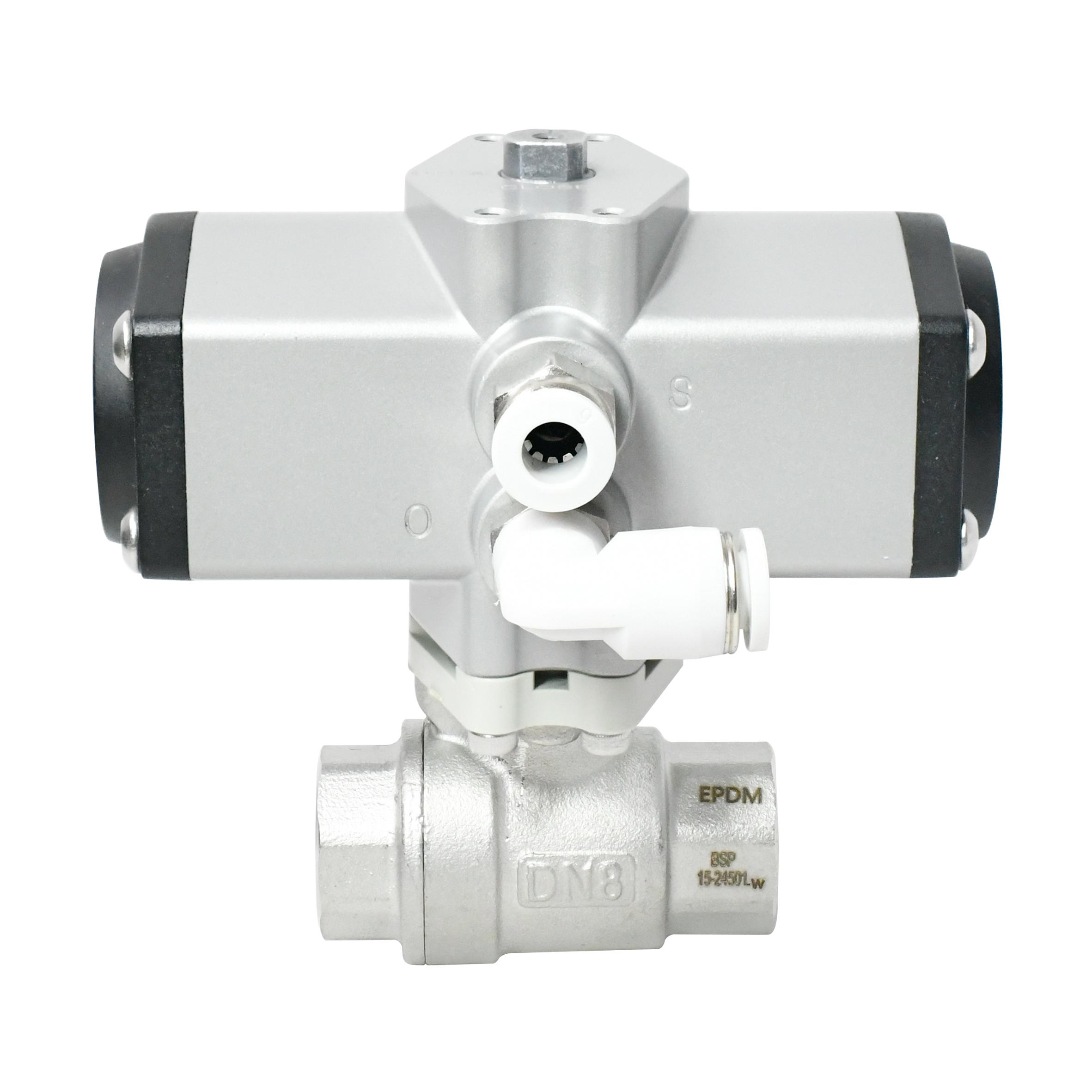 1S Open 1/4 Inch  2-Way BSP NPT Threaded Supported Pneumatic Actuated Ball Valve
