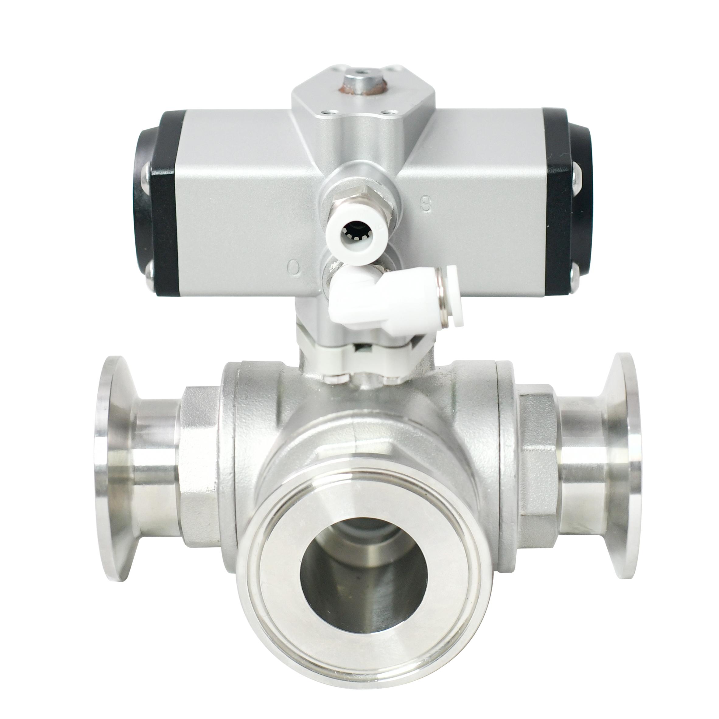 1S Open 1 Inch 3 WayTri-clamp Pneumatic Actuated Ball Valve 