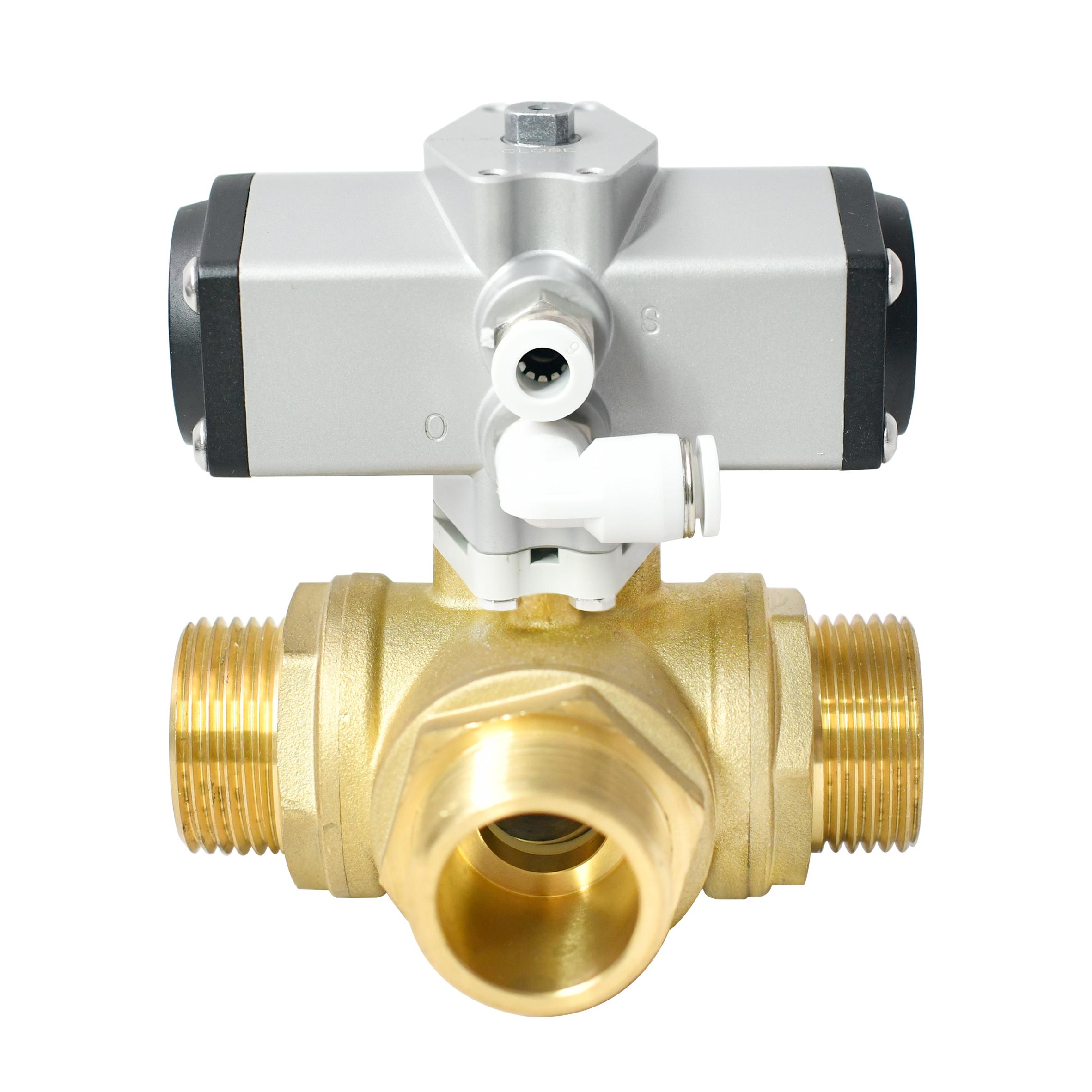 1S Open 1 Inch 3-Way Male Thread Pneumatic Actuated Ball Valve 